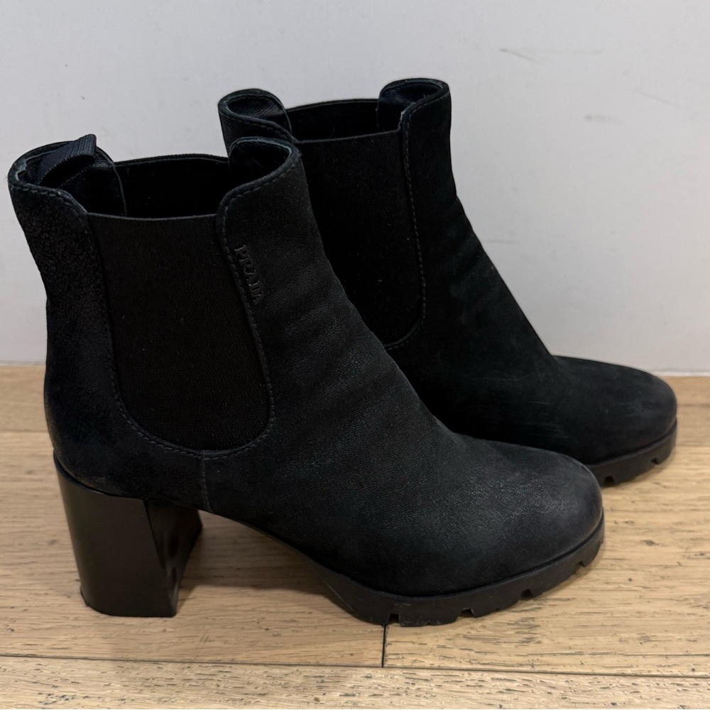 Prada Black Chunky Heel Booties